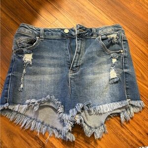 Wax Jean Blue Distressed Frayed Hem Shorts
